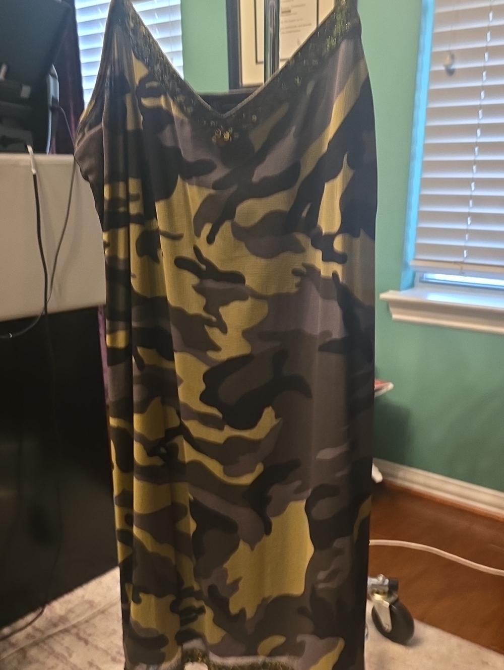 INC International Concepts Olive & Black Camo Slip Dress